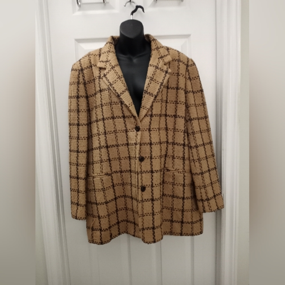 Vintage La Donna Classic Plaid Blazer Jacket in Tan and Brown